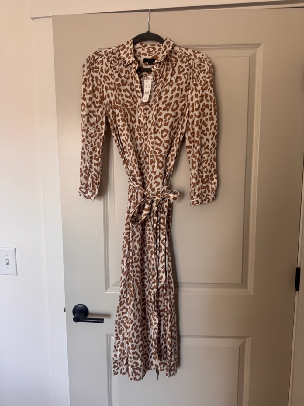 J. Crew Leopard-Print Midi Shirt Dress in Brown and Cream